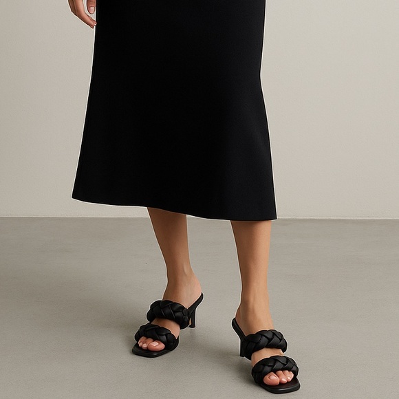 H&M Braided Faux Leather Kitten Heel Mike Sandals Women’s 7.5 Minimalist Chic - Picture 1 of 7